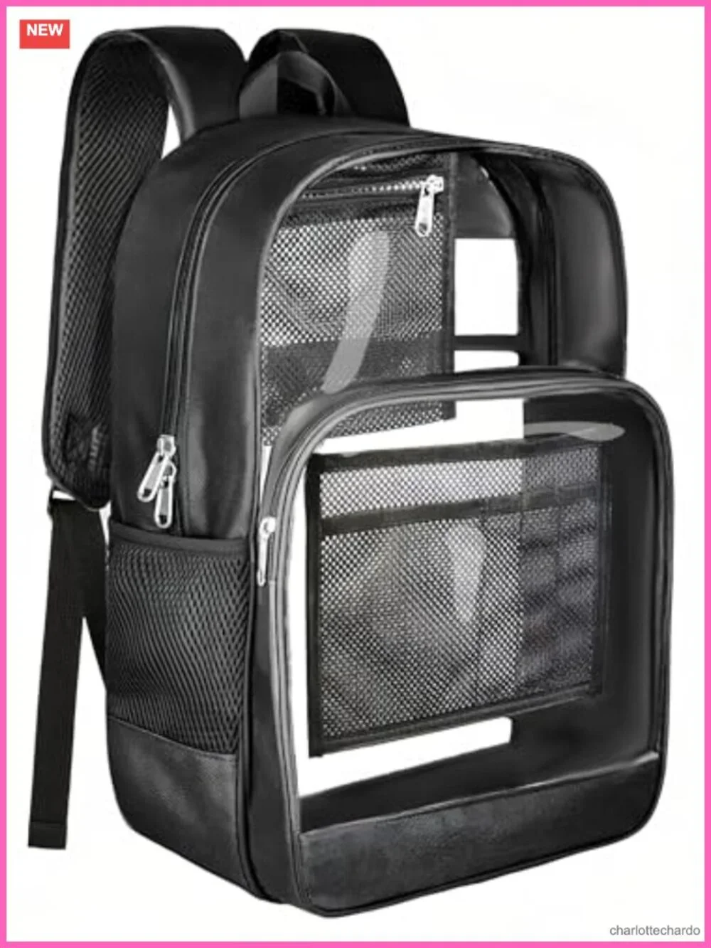 Heavy Duty Clear Backpack, Sturdy Fabric Bookbag with Privacy Pocket for School